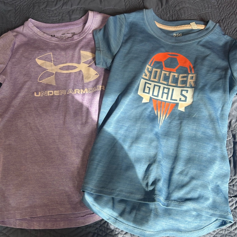 Under Armour Purple Kids T-Shirt & DSG Blue Soccer Goals Tee